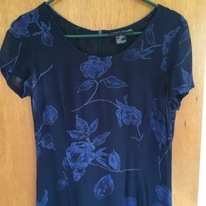 Tristan & Isuet Long Navy Blue Dress with light blue floral print